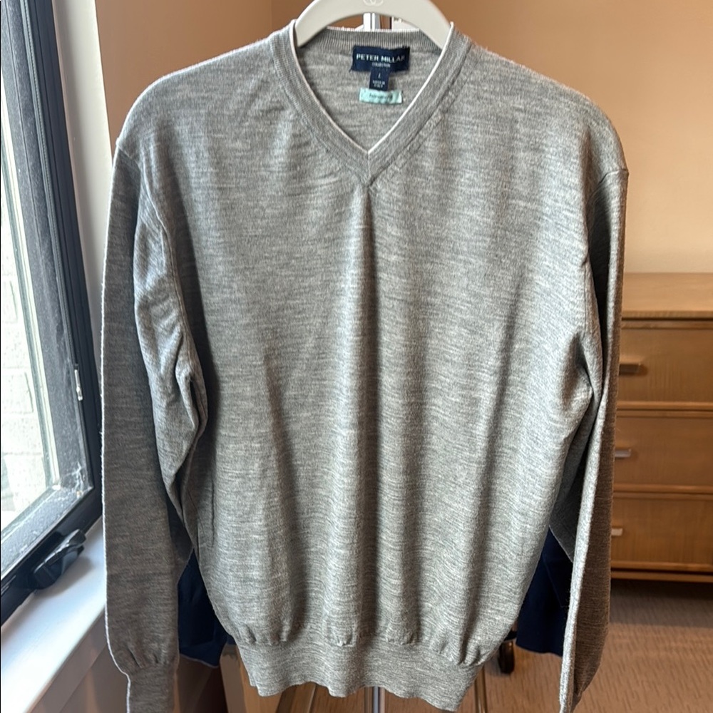 Peter Millar Gray V-Neck Sweater